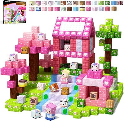 GobiDex 100PCS Magnetic Blocks Kid Building Toys for 3+ Years Old Girls | STEM Sensory Toys, Toddler Magnet Construction Gits, Princess Pink Castle Game, Creative Classroom Must Have Playsets
