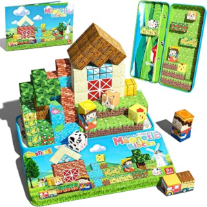 Mini Magnetic Blocks, Magnet Building Cubes, Farm Animal Travel Outdoors Toys with Portable Iron Box, STEM Montessori Sensory Educational Toys for Toddlers, Gift for Kids Ages 3-8 Boys & Girls