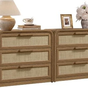 ORVESINO 30″ Wide Large Rattan Nightstand Set
