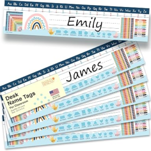 Desk Name Tags for Classroom, 25pcs Nameplate & Student Name Tags for Desks | 3″x13″ Name Plates for Classroom Decor, 1st 2nd 3rd Grade Kindergarten Preschool Must Haves, Teacher Supplies, Boho Nametags