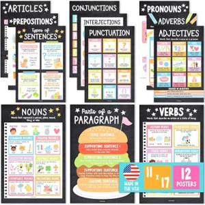 Parts of Speech Posters for Classroom Must Haves, 12 Grammar Posters