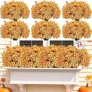 Artificial Fall Flowers Mums for Outdoor Indoor 22 Pack