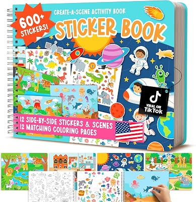Sticker Books for Toddlers 2-4 Years - Toddler Sticker Book Preschool Learning Activities, Kids Stickers Ages 2-4, Quiet Books for Toddlers 3-5, Kids Travel Activities, Educational Toddler Boy Gifts