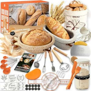 Sourdough Bread Baking Supplies,Sourdough Starter Kit,2 Cotton Rope Banneton Proofing Basket,Bread Proofing Basket Making Tool Kit,Sour Dough Kit Tools,Baking Gifts for Women,Bakers,Wife,Mom