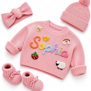 Custom Newborn Knitted Baby Clothes Multicolor Soft Pullover