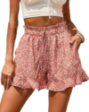 BTFBM Boho Ruffle Floral Shorts for Women with Pocket,Floral Orange Red,S