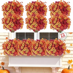 Powbrace 22 Pack Artificial Fall Flowers Mums for Outdoor Indoor(Fall Mix) | Fake Mums Plants Faux Fall Silk Flowers for Outdoors Outside Front Porch Hanging Planter Window Box Gar
