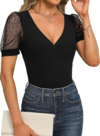 FAYENNE Womens V Neck Cross Wrap Sexy Tops