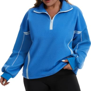 CHARMING ASHLEY Plus Size Half Zip Pullover Fleece Jacket
