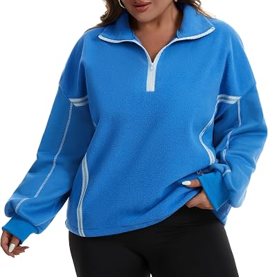 CHARMING ASHLEY Plus Size Half Zip Pullover Fleece Jacket