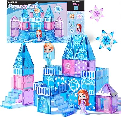 GOBIDEX Princess Magnetic Tiles with 2 Dolls & Stairs