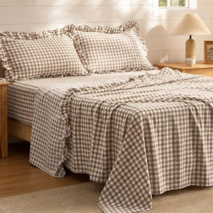 Bedsure 4-Piece Gingham Farmhouse Sheet Set