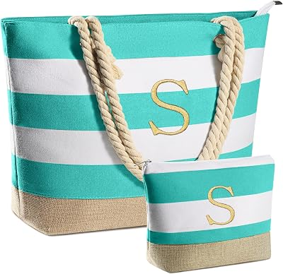 YOOLIFE Initial Beach Bag & Makeup Bag