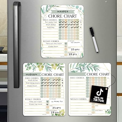 Hadley Designs Magnetic Chore Chart for Kids Multiple Kids – Dry Erase Chores Chart for Adults and Teens, Responsibility Task List for Family, Fridge Task Board Tracker at Home, Greenery Chore Board