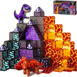 GobiDex Dinosaur Magnetic Tiles Set, Lava Cave Dinosaur Toys for Kids 3+ | Magnetic Blocks Building Set, STEM Construction Toys, Dinosaur World Adventure Playset with Lava Cave Scenes for Kids