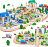 172Pcs Wooden Train Set for Toddlers, Wooden Train Track – Expandable and Changeable, Safe Educ
