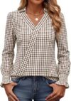 FUNLINGO Women Long Sleeve V Neck Collared Shirts