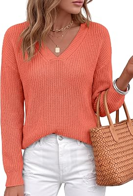 ANRABESS Womens Fall V Neck Sweater Loose Fit Pullover Tops