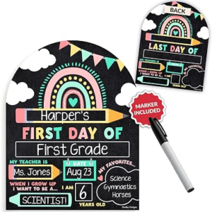 My First Day of School Sign with Marker -11″x14″ Double-sided & Reusable Back to School Sign Board and Photo Prop for First and Last Day, Kindergarten PreK Preschool Chalkboard Back to School Supplies