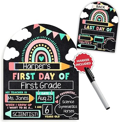 My First Day of School Sign with Marker -11"x14" Double-sided & Reusable Back to School Sign Board and Photo Prop for First and Last Day, Kindergarten PreK Preschool Chalkboard Back to School Supplies