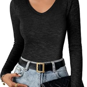 ANRABESS Long Sleeve V Neck Shirts