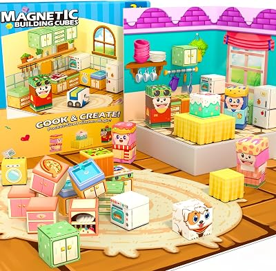 Magnetic Blocks - Essential Portable Mini Travel Toys for Kids Ages 3+ | 2-in-1 Creative Building Cubes, Airplane Classroom Sensory Educational Toy with Storage Box, Birthday Gift for Boys Girls