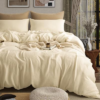 Muslin Duvet Cover 100% Washed Cotton, Queen Size Duvet Cover Set Linen Like, Minimalist Soft Comforter Cover 3 Pieces, Lightweight Gauze Duvet Cover with 2 Pillowcases, 90”x90”, Cream White