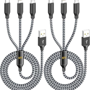 Multi Charging Cable 6FT 2Pack 3 in 1 Long Apple MFi Certified Cable Fast Charger Cord