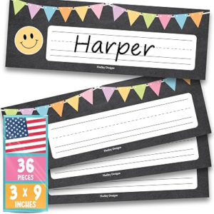Hadley Designs Desk Name Tags for Classroom – 36 Student Desk Name Plates for Classroom Decor, 9×3 Chalkboard Nametags Cubby Labels Teacher Supplies,1st 2nd 3rd Grade Kindergarten Preschool Must Haves