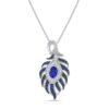 925 Sterling Silver Oval & Round Cut Blue Sapphire, Green Emerald & Diamond Peacock Feather Pendant Necklace for Women In 14k White Gold Finish