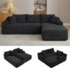 95" L-Shaped Modular Cloud Sectional Sofa Boneless Couches for Living Room, Comfy Corduroy Fluffy Couch with Deep Seat and Side Pockets, Flexible Module Combination, No Assembly (Black, Right Facing)