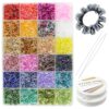 9600Pcs 7mm Tube Beads Kit Glass Bugle Seed Beads Small Craft Bead with Two Crystal String for Jewelry Making DIY Crafting Bracelet Necklaces Embroidery, Home Decoration (24 Colors)