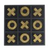 9.8" Black Wooden Tic Tac Toe Game Set with Gold Iron Pieces, Modern Decor