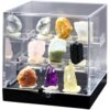 9 Gemstone Collection with Mineral Display Case, Natural Raw Crystal Specimens 0.6-0.8 in / 1.5-2 cm, with ID Card, Desktop Gemstone Display Case, Geology Gift for Rock Collector, Science Learning