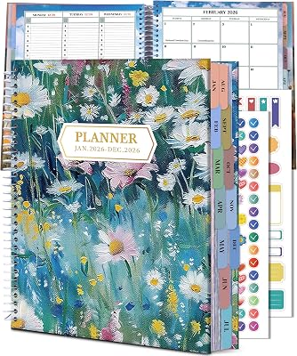 CAGIE 2026 Planner Weekly and Monthly (Jan. 26-Dec. 26), 12 Month Hourly Planner 8.5"x11", Large Daily Planner with Hourly Timeslot, Monthly Tab, Spiral Binding, Bookmark