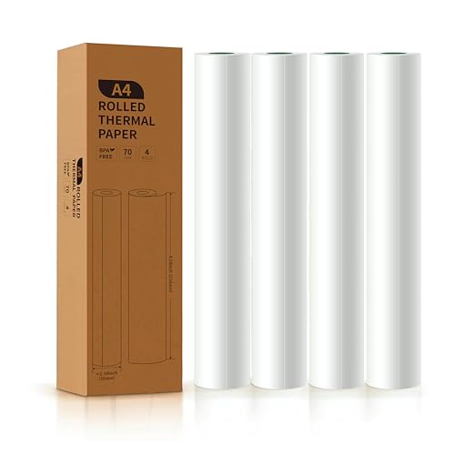 A4 Thermal Printer Paper 4 Roll, 8.3 inches Wide, Fax Paper, Compatible with PeriPage A40, M08F, MT810 and Other Portable Thermal Printers (4 Rolls | 8.3''x23')
