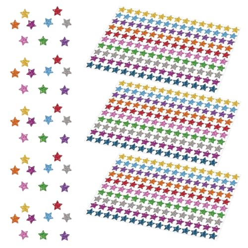 Abaodam 20pcs Colorful Glitter Star Stickers for Scrapbooking and Classroom Reward System, Self-Adhesive Paper Decals with Glossy Finish, Five-Pointed Star Shape, Easy Application
