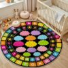 ABC Alphabet Number Round Rug for Classroom, 5ft, Colorful Cloud Circle Rug
