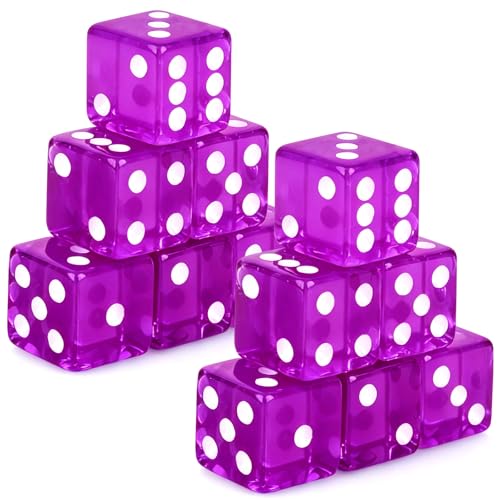Abilat 12 Pieces 19mm Casino Dice Set Acrylic Translucent 6 Sided Game Dices Square Corner Dice for Casino Vegas Theme Birthday Party Supplies Board Games Table Games (Purple)