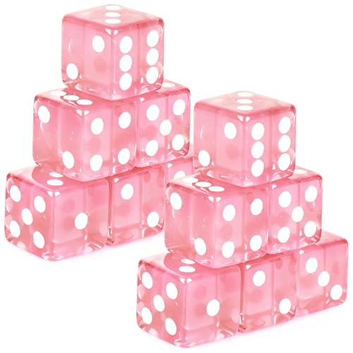 Abilat 12 Pieces 19mm Casino Dice Set Translucent 6 Sided Game Dices Square Corner Acrylic Dice for Casino Vegas Theme Birthday Party Supplies Board Games Classroom Teaching (Pink)