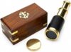 A Brass Telescope Black Leather Wood with Box Rustic Vintage Home Decor Gifts