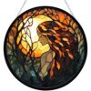 Abstract Girl and Moon Stained Glass Style Suncatcher,Window Hanging Decor,DIY Puzzle Ornament for Christmas,Birthday & Mother's Day,7.4 in,83 Pieces Irregular Pieces