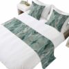 Abstract Teal Marble Beds Runner and 2 Matching Pillow Covers Bohemian Vintage Minimalist Ocean Waves Bed Runner Set, Throw Cushion Cover Bedding Scarves for Guesthouse, Hotel, Home Decor 83 x 20 inch