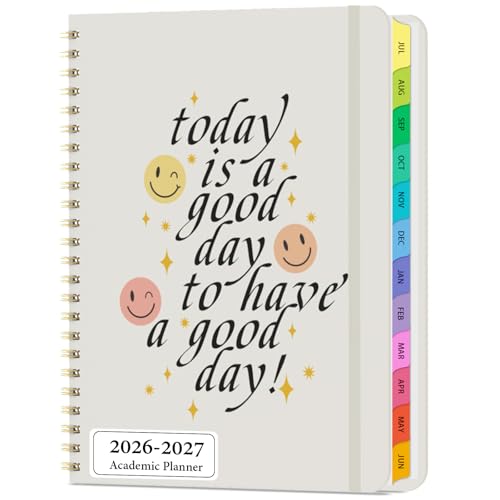 Academic Planner 2026-2027, Weekly and Monthly Planner July 2026 - June 2027, Floral Hardcover Planner with Tabs, A5 (6.3" x 8.5") Student Teacher Agenda Book, School & Office Supplies (Good Day)