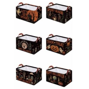 Acellegic 6 Pcs Halloween Baskets Spooky Boo Collapsible Basket Pumpkin Ghost Baskets with Handles Large Fabric Storage Bins Boxes for Trick or Treat Gift Candy Laundry Shlef Home 15 x 10 x 9.4 Inch
