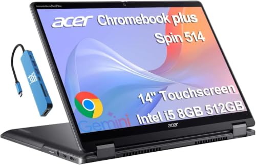Acer Chromebook Plus Spin 514 2-in-1 Laptop (14" FHD+ Touchscreen, Intel Core i5-1334U, 8GB DDR5, 512GB SSD), for Business & Home, 1080p Webcam, Backlit KB, Wi-Fi 6E, IST HUB, Chrome OS (Renewed)