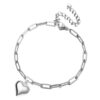 Acierble Stainless Steel Puffy Heart Charms Paperclip Chain Bracelet,Silver