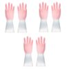 ACNTENY 3 Pairs Latex Kitchen Dishwashing Gloves, Reusable Pink, Size L