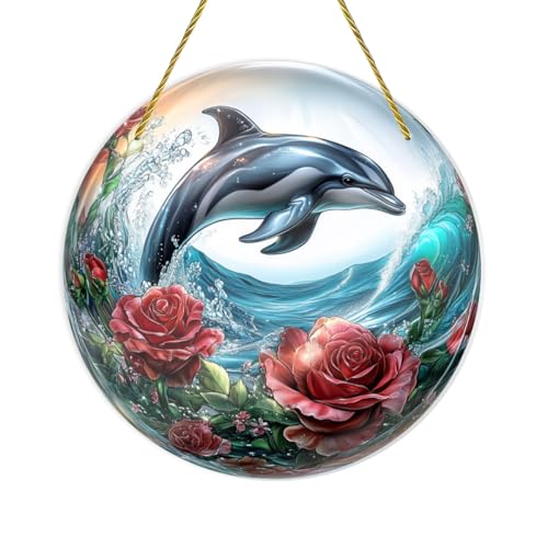Acrylic Decor for Home Dolphins and Roses Marine Life Themed Wall Art Round Stained Pendant Romantic Artwork for Easy Hanging Suitable for Indoor and Outdoor 7.4 inch Jigsaw Puzzle 83 Pcs