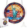 Acrylic Jigsaw Puzzle Suncatcher for Adults-Hanging Art Kits Garden Decoration Adult Craft,Suitable Beginners,Special Present,82Pieces,7.47 in(Liberty Statue & US Flag)
